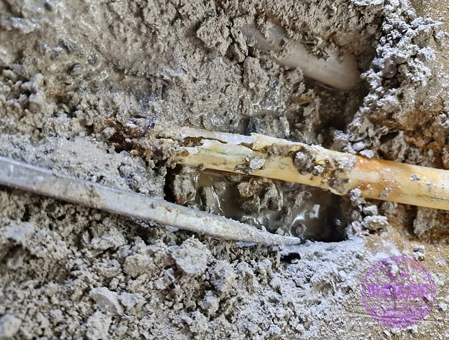 바닥을 최소 범위로 열어 드러난 누수 배관